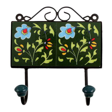 Forest Green Sky Blue Floral Tiles Hooks